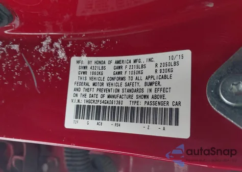 2016 Honda Accord Sport z USA, uszkodzony, nr VIN 1HGCR2F54GA061360